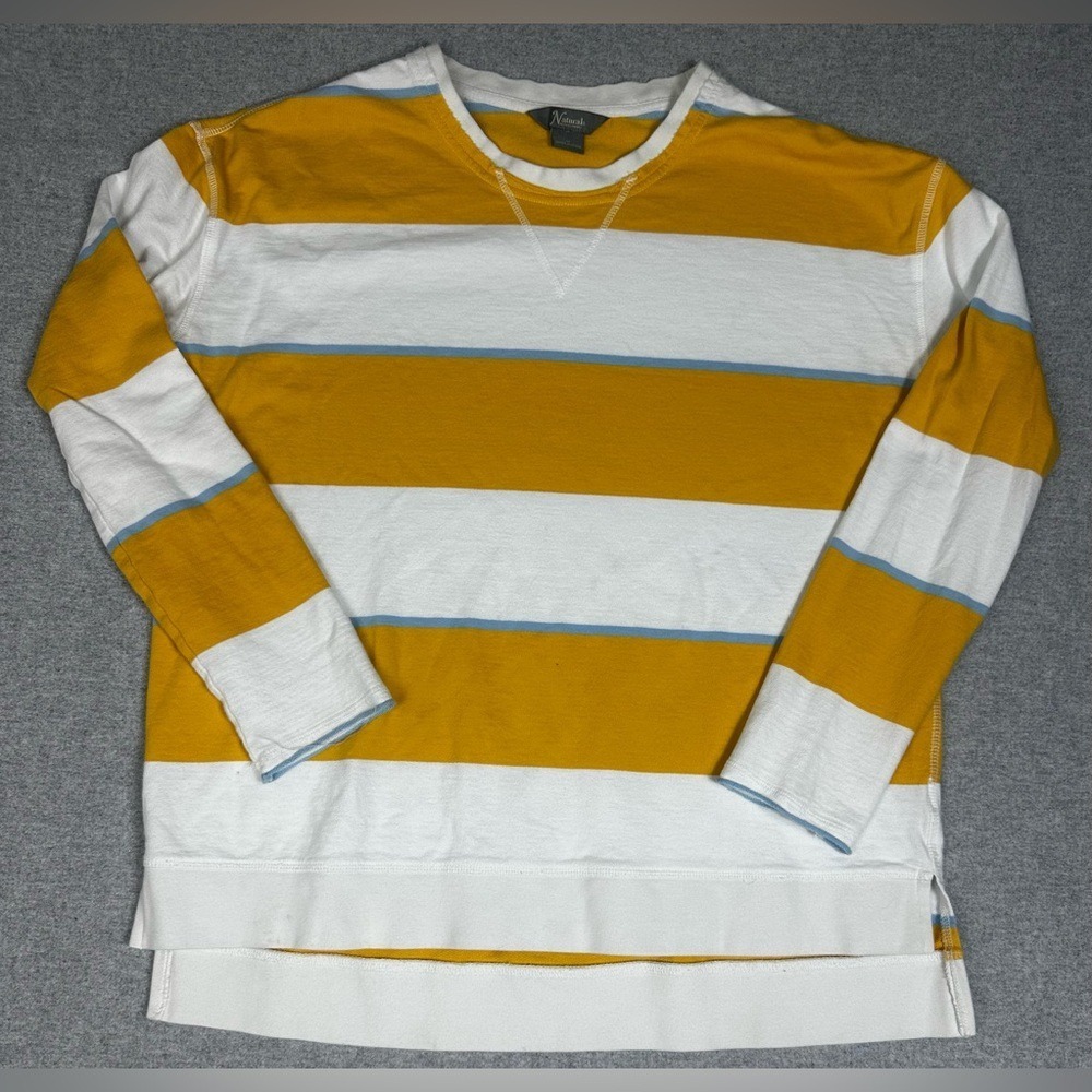 Rugby Thick Stripe Sweatshirt Mens Medium Yellow White Preppy‎